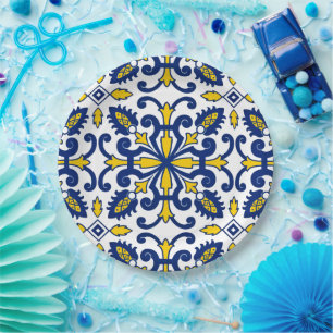 Portugiesisches Azulejo Decorative Blue Yellow Par Pappteller