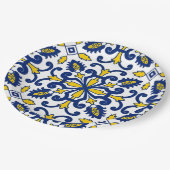 Portugiesisches Azulejo Decorative Blue Yellow Par Pappteller (Schrägansicht)