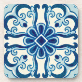 Portugiesisches Azulejos blaues Blumenmuster Getränkeuntersetzer (Vorderseite)