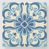 Portugiesisches Azulejos blaues Blumenmuster Steinuntersetzer (Vorderseite)
