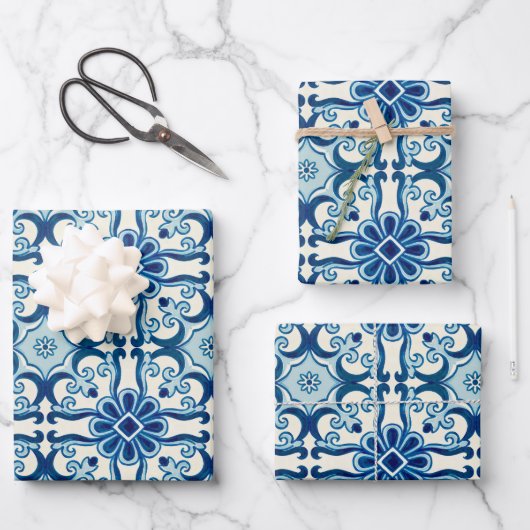 Portugiesisches Azulejos-Muster Geschenkpapier Set (Vorderseite)