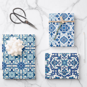 Portugiesisches Azulejos-Muster Geschenkpapier Set