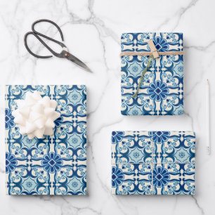 Portugiesisches Azulejos-Muster Geschenkpapier Set