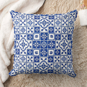 Portugiesisches blaues Azulejo-Fliesenmuster Dekor Kissen