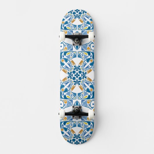 Portugiesisches Fliesen-Muster Skateboard (Vorderseite)