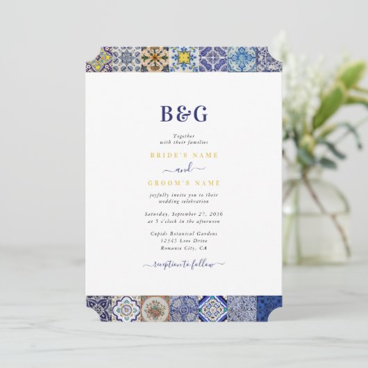 Portugiesisches Fliesenmuster Einladung (Stehend Vorderseite)