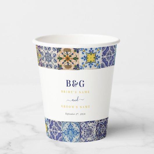 Portugiesisches Fliesenmuster Pappbecher (Vorderseite)