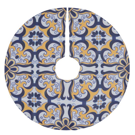 Portugiesisches Fliesenmuster Polyester Weihnachtsbaumdecke (Vorderseite)