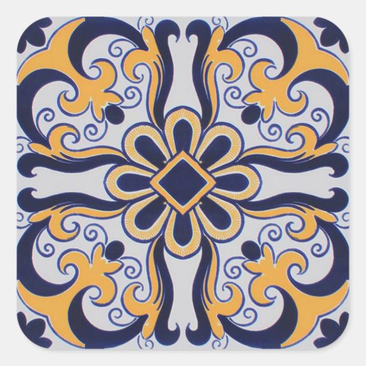 Portugiesisches Fliesenmuster Quadratischer Aufkleber (Vorderseite)