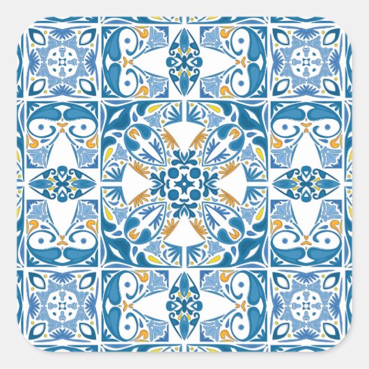 Portugiesisches Fliesenmuster Quadratischer Aufkleber (Vorderseite)