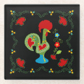 Portugiesisches Glücksroster in grüner Farbe Glasuntersetzer (Vorderseite)