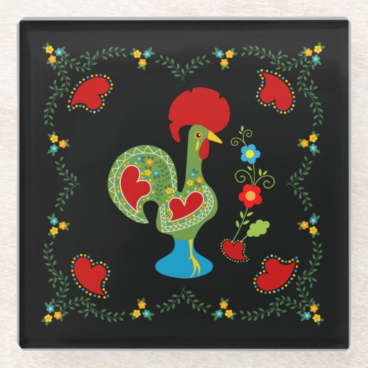 Portugiesisches Glücksroster in grüner Farbe Glasuntersetzer (Vorderseite)