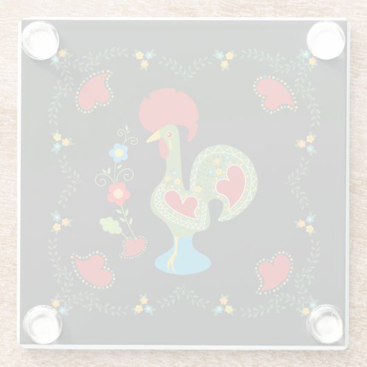 Portugiesisches Glücksroster in grüner Farbe Glasuntersetzer (Rückseite)