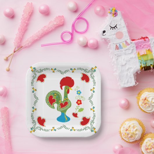 Portugiesisches Glücksroster in grüner Farbe Pappteller (Party)