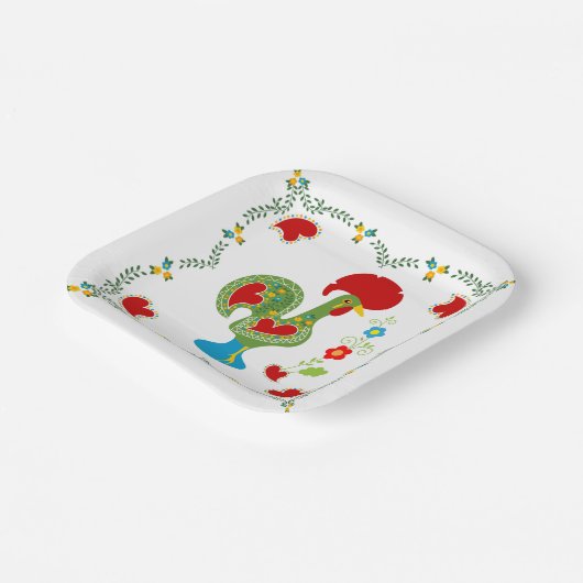 Portugiesisches Glücksroster in grüner Farbe Pappteller (Gewinkelt)