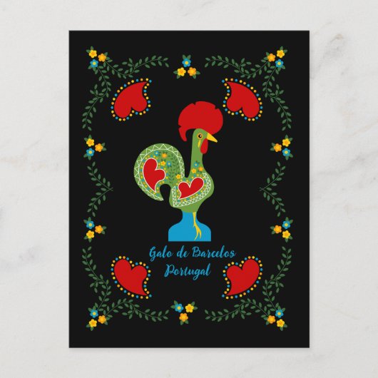 Portugiesisches Glücksroster in grüner Farbe Postkarte (Vorderseite)