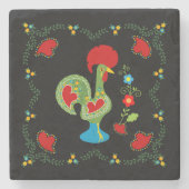 Portugiesisches Glücksroster in grüner Farbe Steinuntersetzer (Vorderseite)