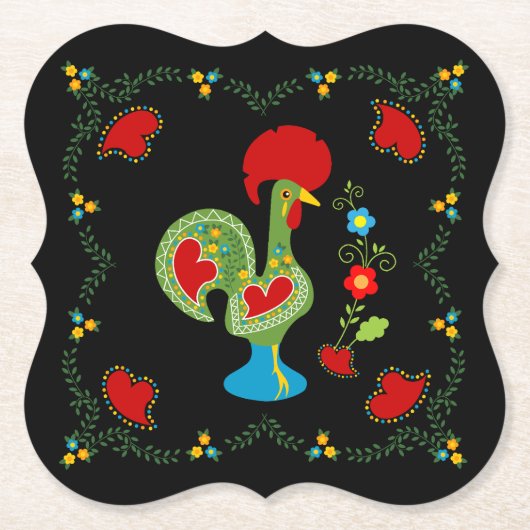 Portugiesisches Glücksroster in grüner Farbe Untersetzer (Vorderseite)