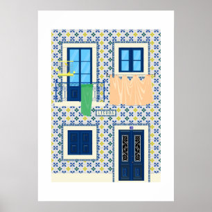 Portugiesisches Haus mit Kacheln und Vogel Poster