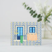 Portugiesisches Haus mit Kacheln und Vogel Postkarte (Stehend Vorderseite)