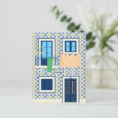 Portugiesisches Haus mit Kacheln und Vogel Postkarte (Stehend Vorderseite)