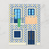Portugiesisches Haus mit Kacheln und Vogel Postkarte (Vorderseite)