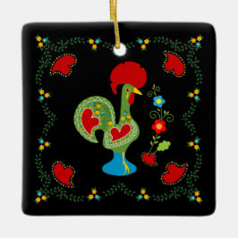 Portugiesisches Rooster des Glücks in grün Geburts Keramikornament