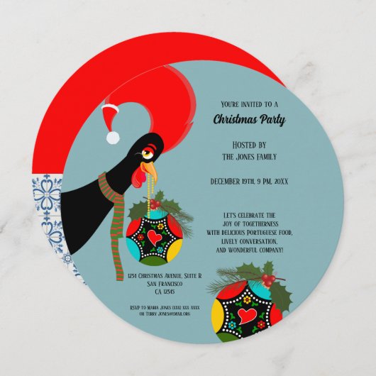 Portugiesisches Rooster Heiligabend Party Bauble Einladung (Vorne/Hinten)