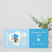 Portugiesisches Rooster mit blauen Polka-Punkten Einladung (Stehend Vorderseite)