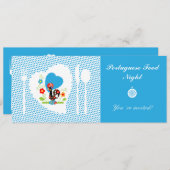 Portugiesisches Rooster mit blauen Polka-Punkten Einladung (Vorne/Hinten)