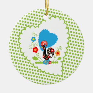 Portugiesisches Rooster mit hellgrünen Polka Punkt Keramikornament