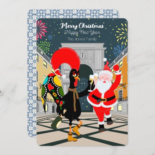 Portugiesisches Rooster und der Weihnachtsmann zum Karte (Vorne/Hinten)