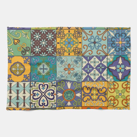 Portugiesisches Talavera Tile Design Geschirrtuch (Horizontal)