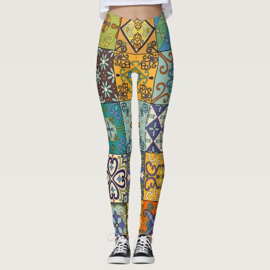 Portugiesisches Talavera Tile Design Leggings (Vorderseite)