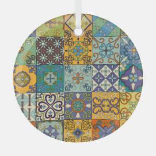 Portugiesisches Talavera Tile Design Ornament Aus Glas