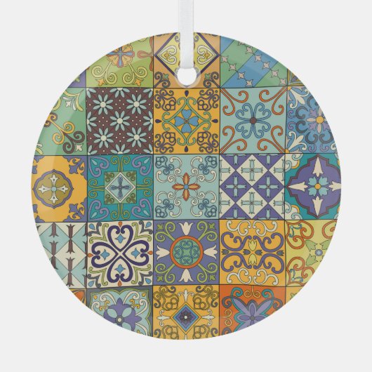 Portugiesisches Talavera Tile Design Ornament Aus Glas (Vorderseite)