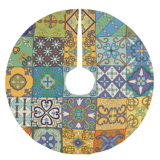 Portugiesisches Talavera Tile Design Polyester Weihnachtsbaumdecke (Vorderseite)
