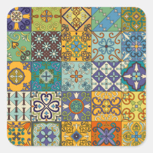 Portugiesisches Talavera Tile Design Quadratischer Aufkleber