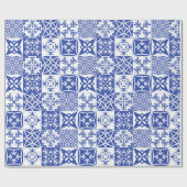 Portugiesisches Thema Azulejo blaues Fliesen Geschenkpapier (Flach)