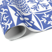 Portugiesisches Thema Azulejo blaues Fliesen Geschenkpapier (Rolleneckpunkt)