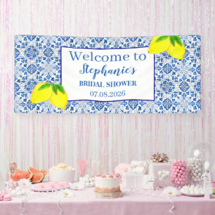 Portugiesisches Tiles Blue Rustic Lemons Brautpart Banner