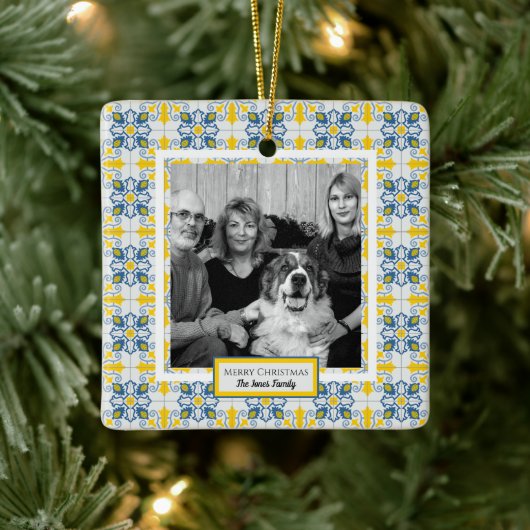 Portugiesisches Tiles-Foto für Weihnachtsferien Keramikornament (Baum)