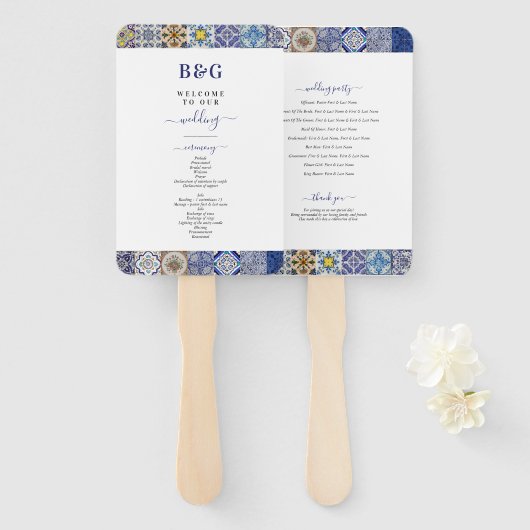 Portugiesisches Tiles-Hochzeitsprogramm Fächer (Vorne und Hinten)