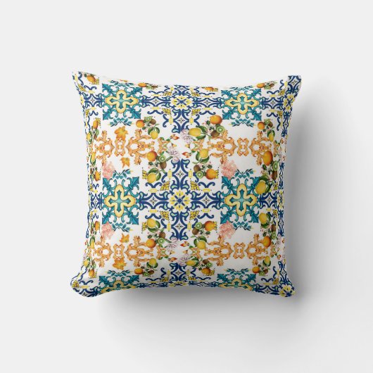 Portugiesisches Vintages Fliesen Kiwi und Zitronen Kissen (Vorderseite)