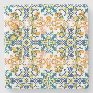 Portugiesisches Vintages Fliesen Kiwi und Zitronen Steinuntersetzer