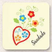 Portugiesisches Volksherz mit saudade Wort Getränkeuntersetzer (Vorderseite)