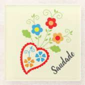 Portugiesisches Volksherz mit saudade Wort Glasuntersetzer (Vorderseite)