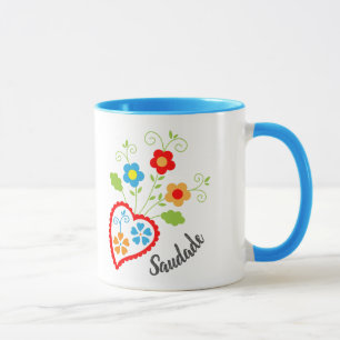 Portugiesisches Volksherz mit saudade Wort Tasse