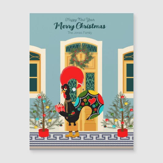 Portugiesisches Weihnachtshaus mit Rooster-Grüße Magnetkarte (Vorderseite)