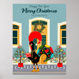 Portugiesisches Weihnachtshaus mit Rooster-Grüße Poster